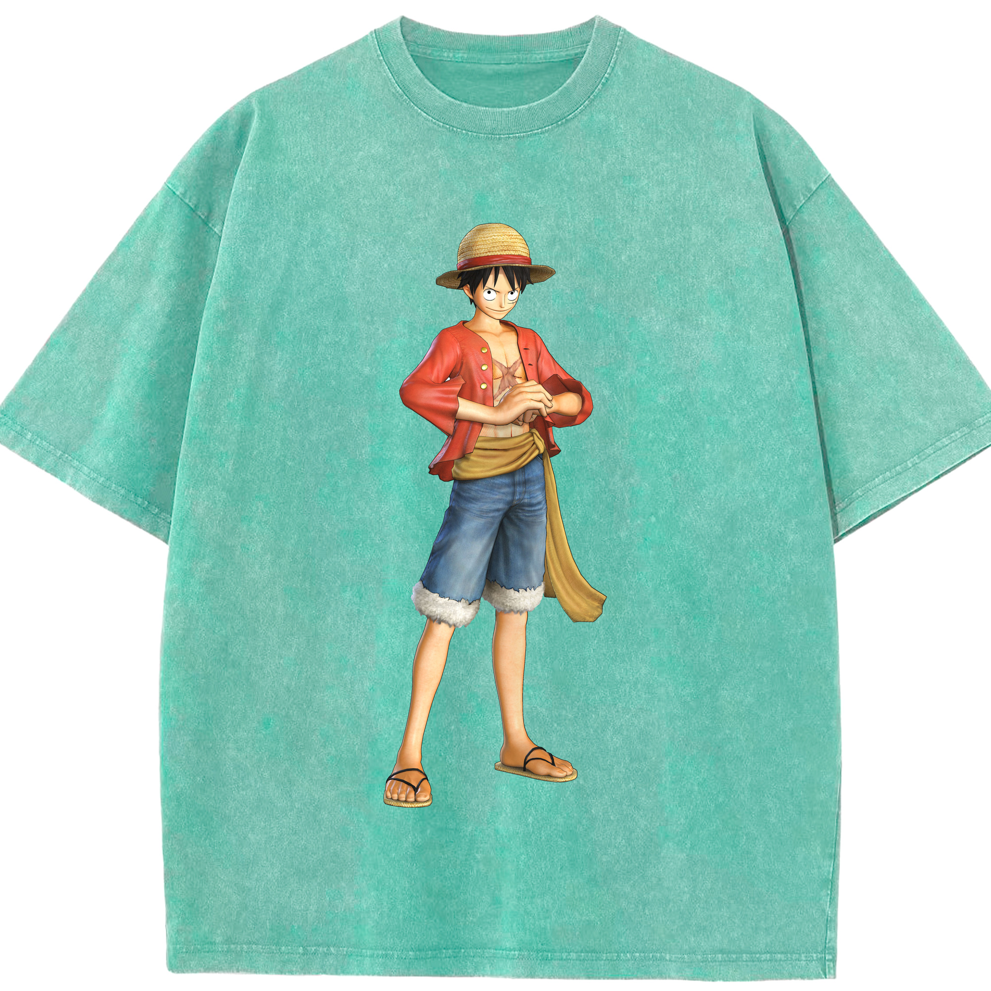 ワンピース モンキー・D・ルフィ ONE PIECE Monkey D. Luffy 綿100% ヴィンテージ風 半袖Tシャツ（フロントプリント）